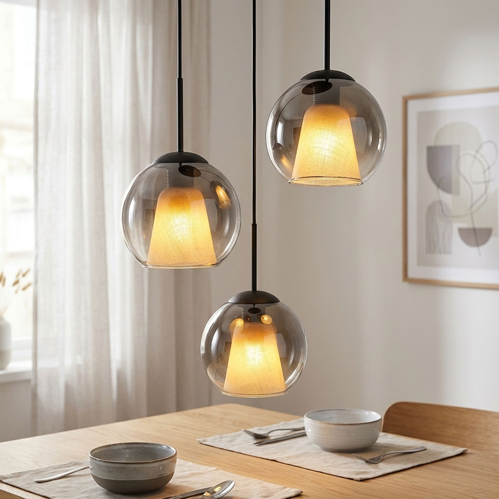 Led Pendelleuchte Glas Rauchfarben Hängelampe Esszimmerlampe 3-flammig H 120 Cm