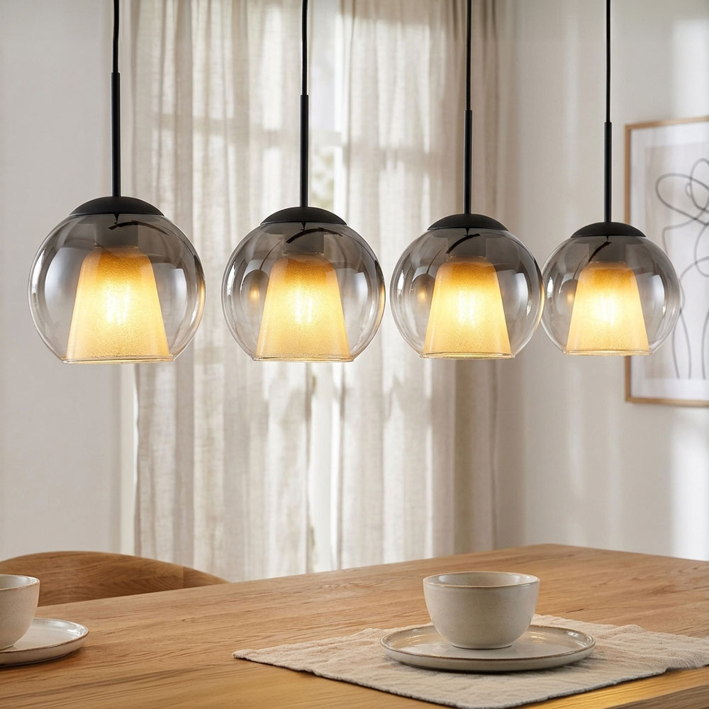 Led Pendelleuchte Esszimmerleuchte Hängelampe Glaskugeln Rauchfarben H 120 Cm