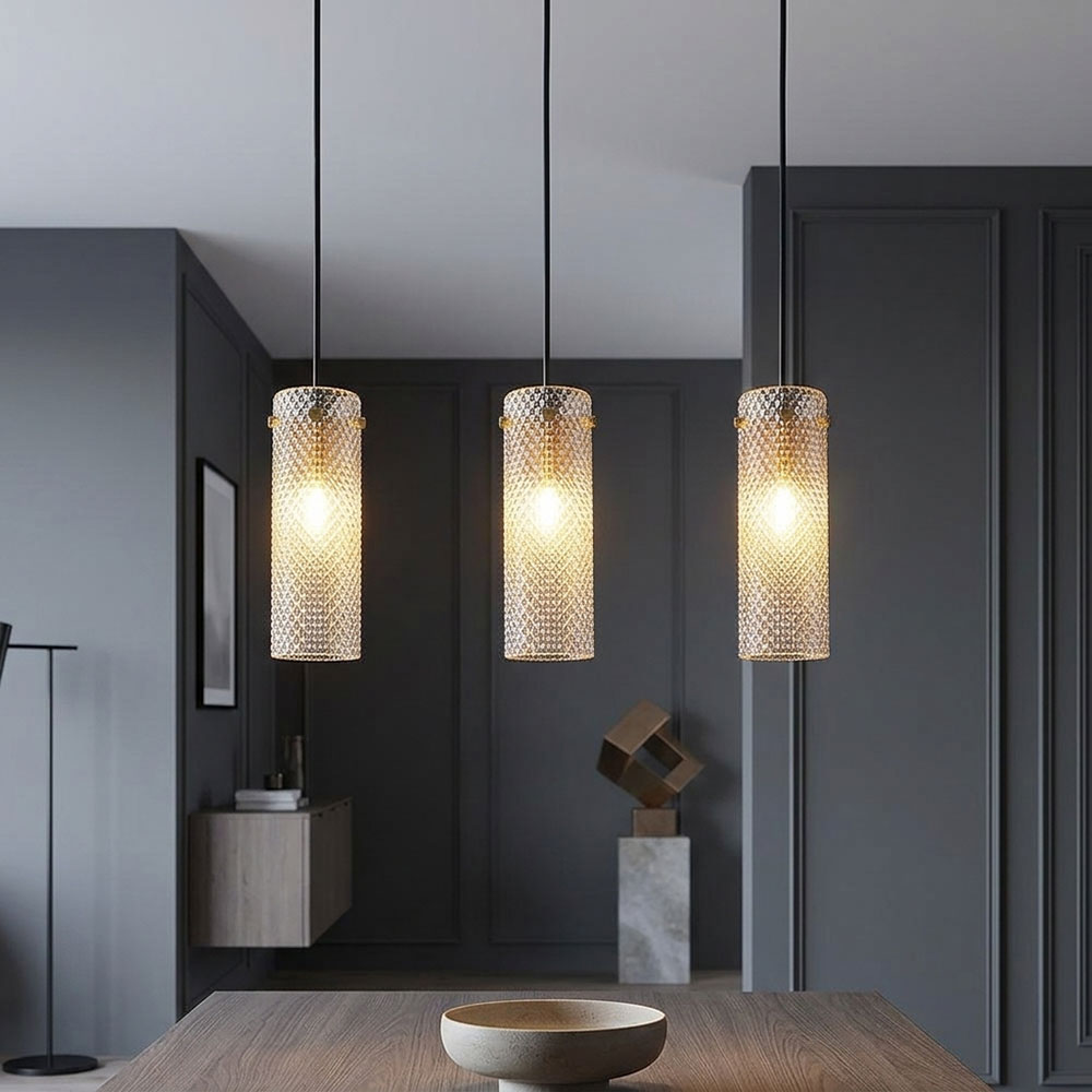Led Hängeleuchte Pendelleuchte Esszimmer 3-flammig Gold Metall Glas L 61 Cm