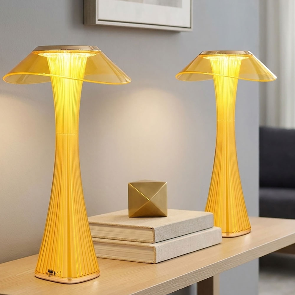 2x Tischleuchte Tischlampe Wohnzimmerlampe Touchdimmer Gold Acryl D 15,1 Cm