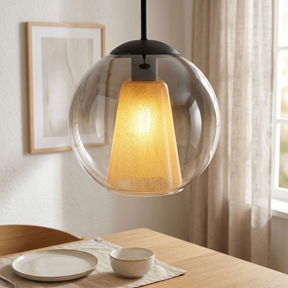 Led Pendelleuchte Hängelampe Esszimmerlampe Schwarz Glas Rauchfarben H 120 Cm