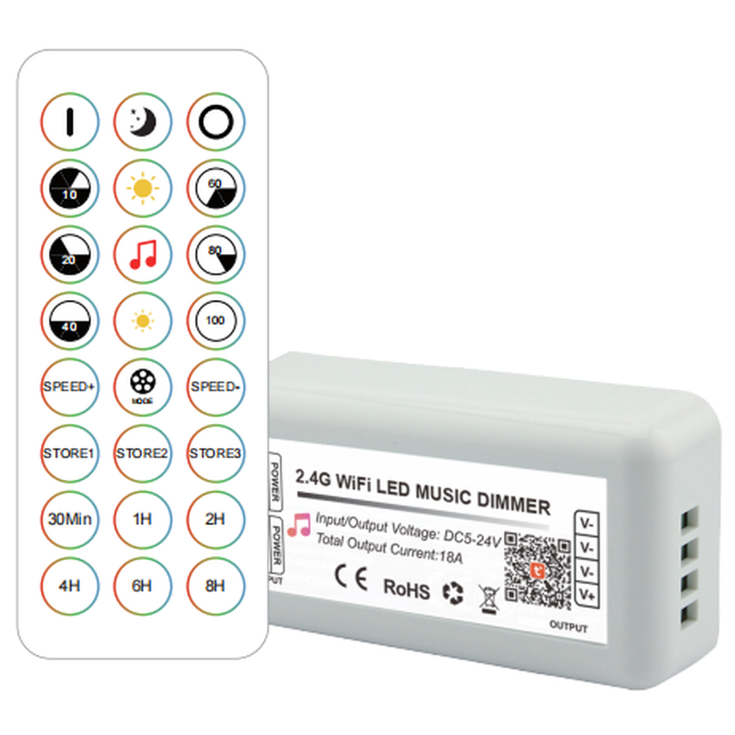 Tuya 2,4-ghz-wlan-led-streifen-dimmer Mit 24-tasten-fernbedienung