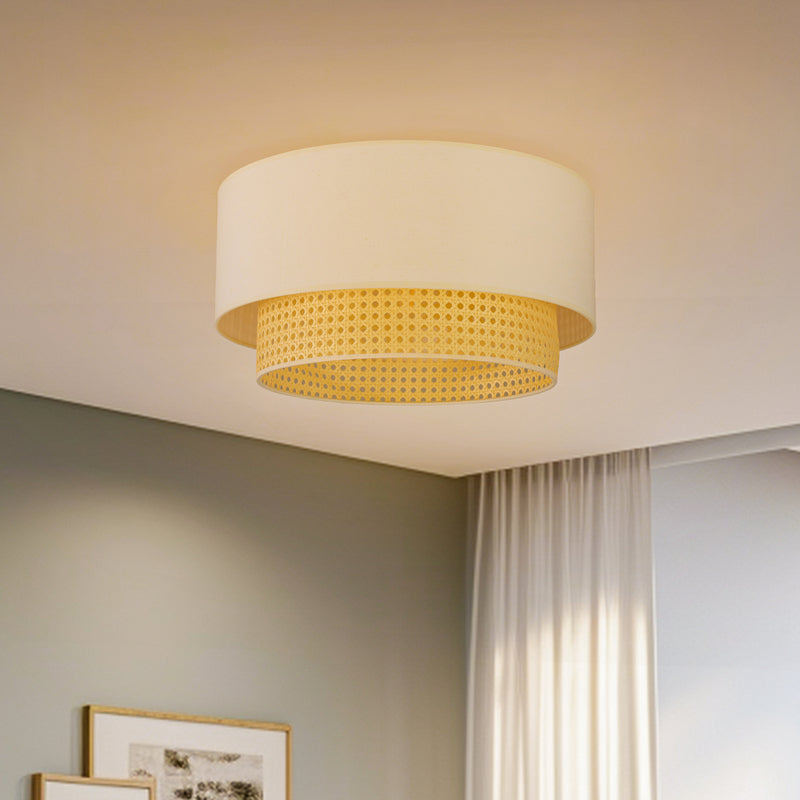 [gebraucht] B-ware Deckenleuchte Boho Creme Holz Ø45cm Rattan Dimmbar Lampe Leuchte Für Wohnräume