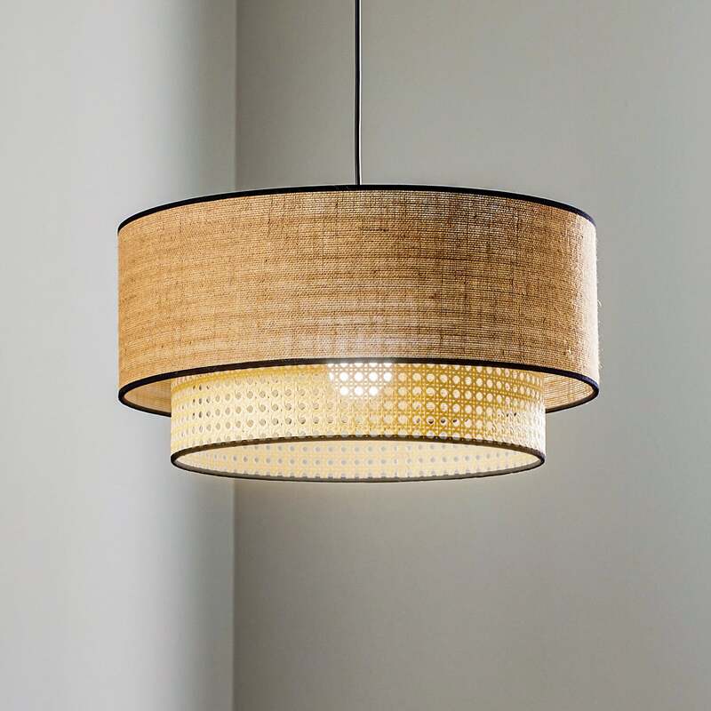 [gebraucht] B-ware Hängeleuchte Boho Led Pendelleuchte Rattan Dimmbar Braun Ø 45 Cm Höhe 22 Cm