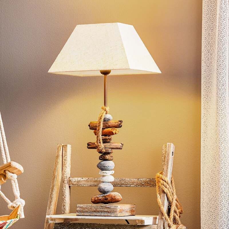 [gebraucht] B-ware Tischlampe Seregon Steindekoration Lampe E27 Creme Braun 63cm Höhe 30x25cm