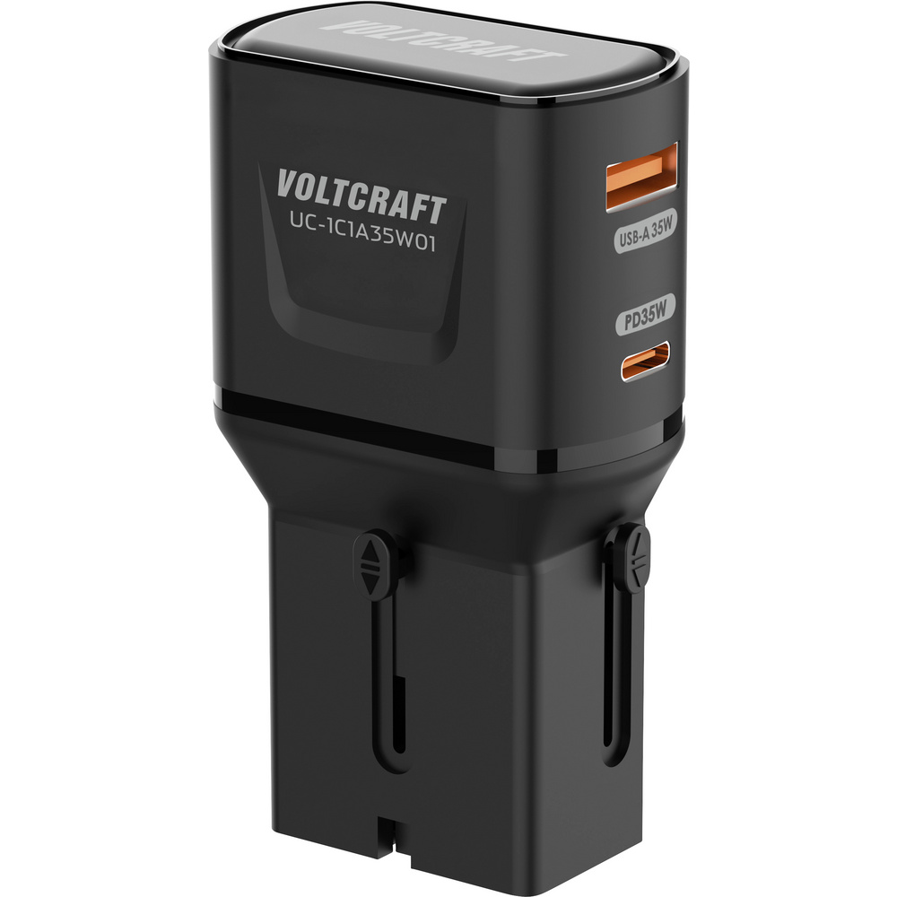 Voltcraft Uc-1c1a35w01 Reiseladeadapter 18 W, 18 W 1x Usb-c®, 1x Usb-a Fast Charge Black Mit Europa