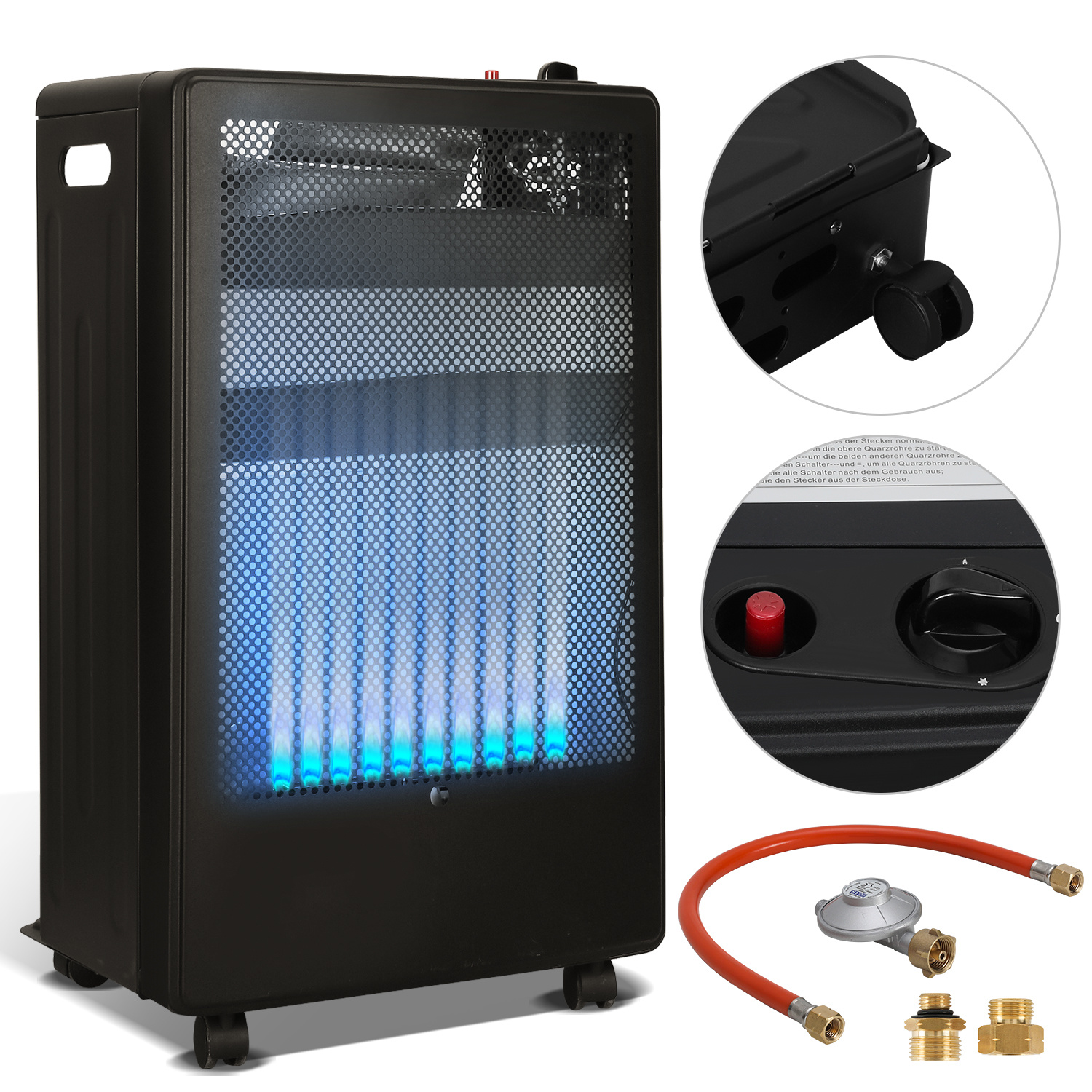 Wolketon Gasheizung 3,8 Kw Mit Blue Flame, 2 Heizstufen Und 2 Adaptern