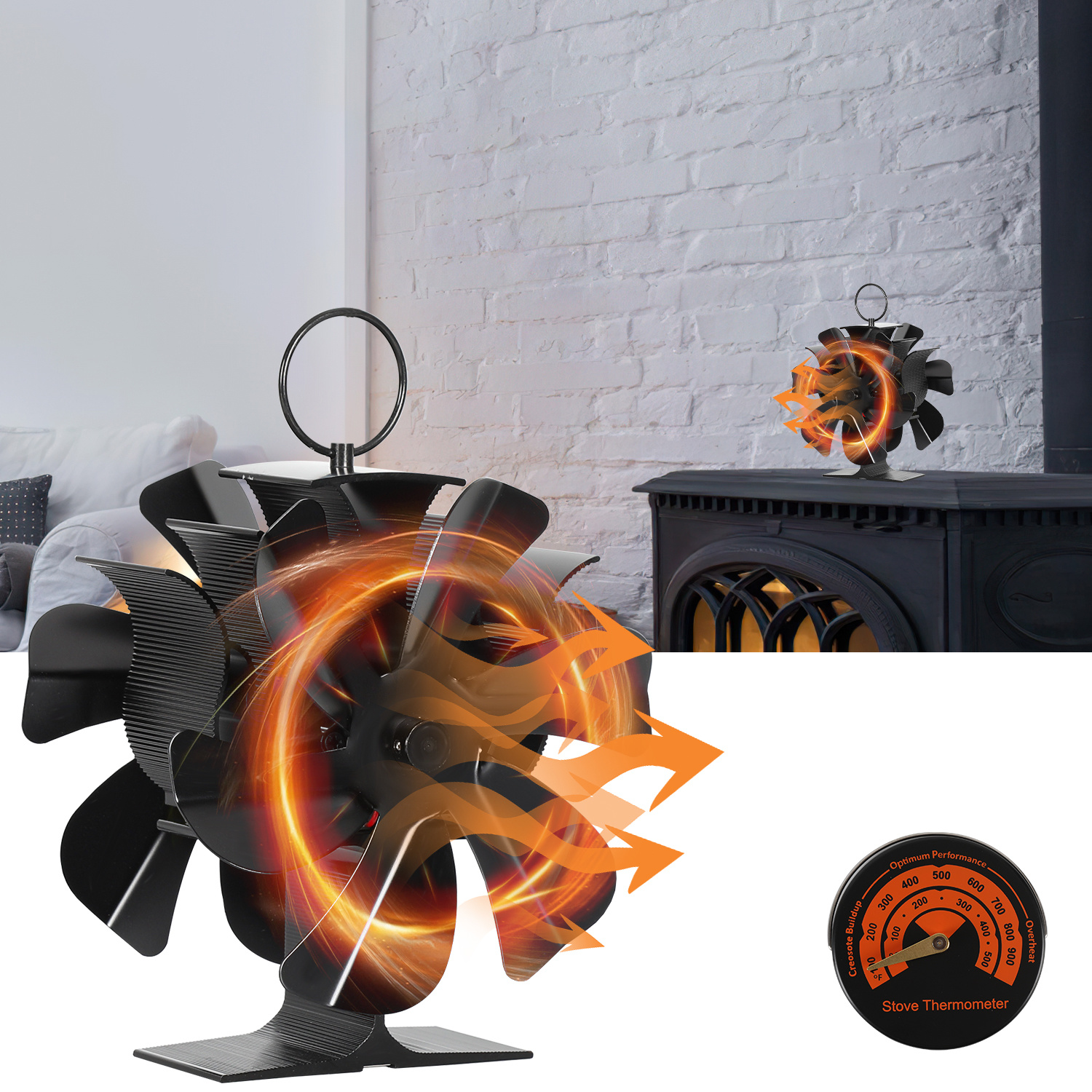 Wolketon Kaminofen Ventilator Stovefan Kaminventilator 12 Flügel Stromloser Herd Lüfter
