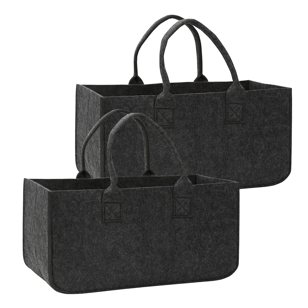 Wolketon 2er-set Faltbare Filztaschen Für Kaminholz, 50 X 25 X 25 Cm, 5 Mm, Dunkelgrau