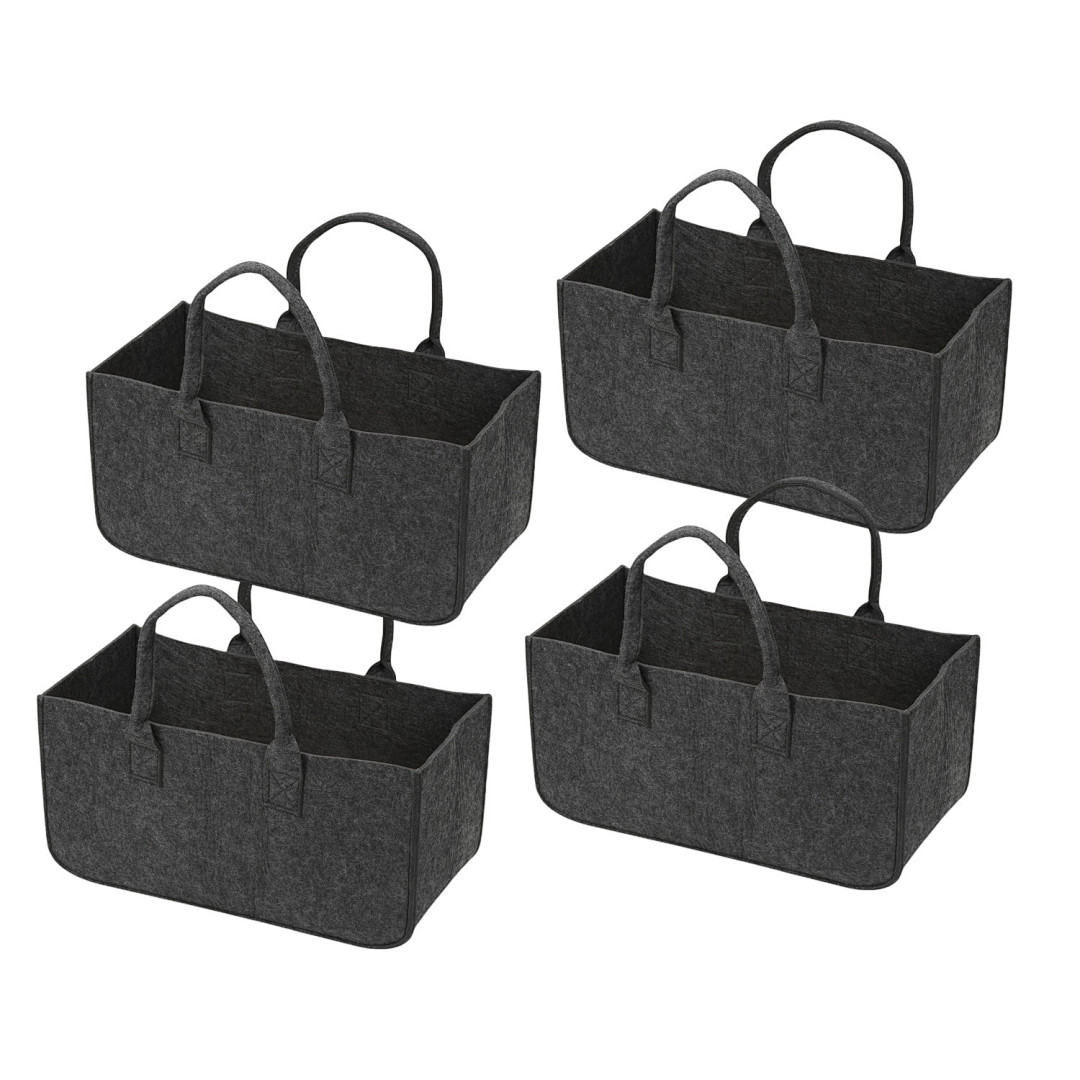 Wolketon 4er-set Faltbare Filztaschen Für Kaminholz, 50 X 25 X 25 Cm, 5 Mm, Dunkelgrau