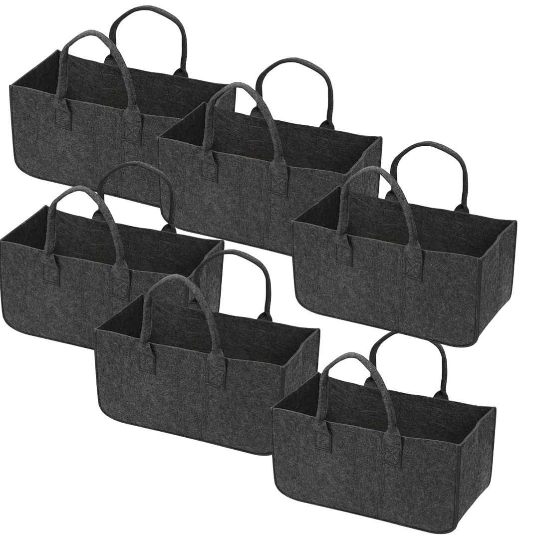 Wolketon 6er-set Faltbare Filztaschen Für Kaminholz, 50 X 25 X 25 Cm, 5 Mm, Dunkelgrau