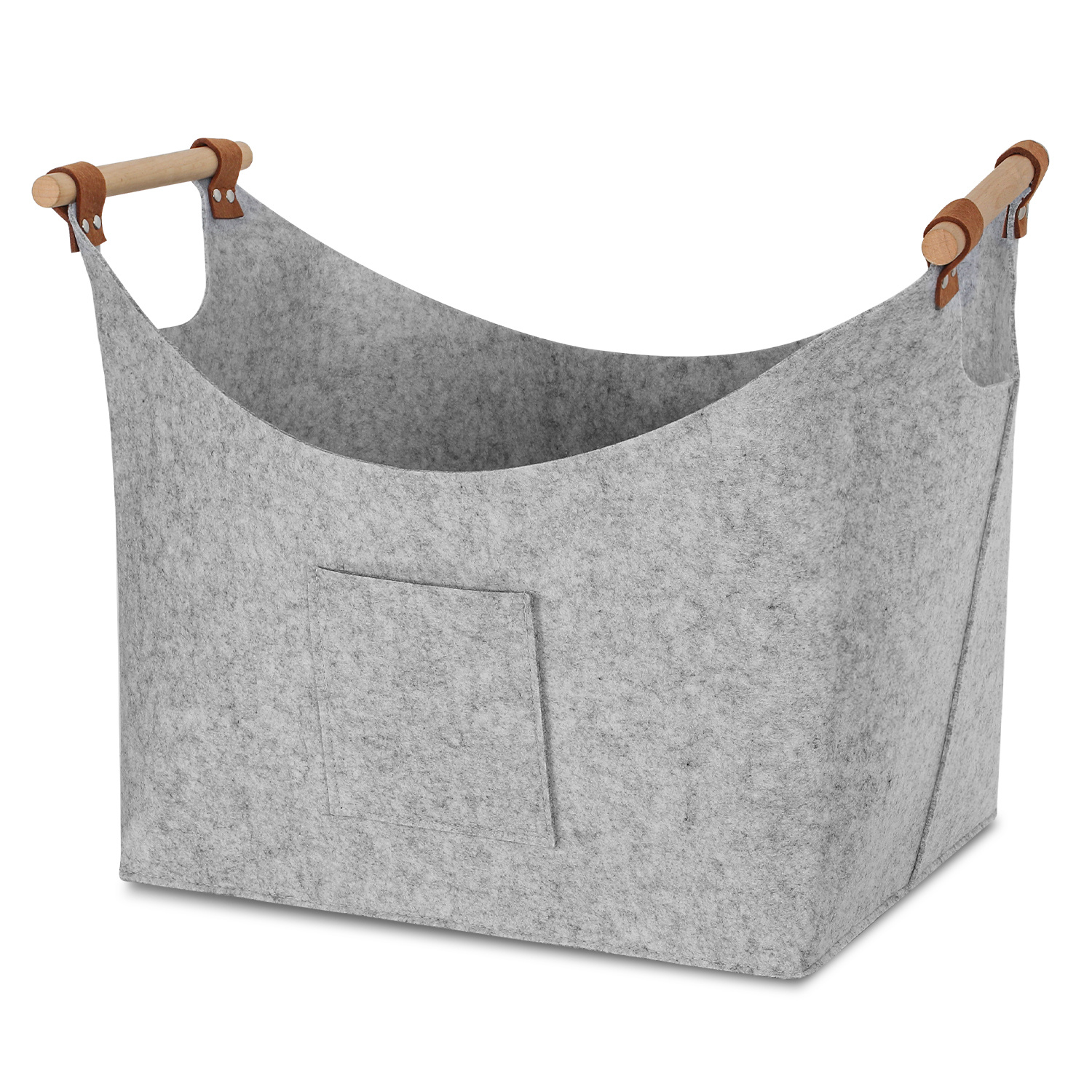 Wolketon Filzkorb Mit Holzgriffen Für Kaminholz, Faltbar, Ca. 57 L, 45 X 40 X 32 Cm, 5 Mm, Hellgrau
