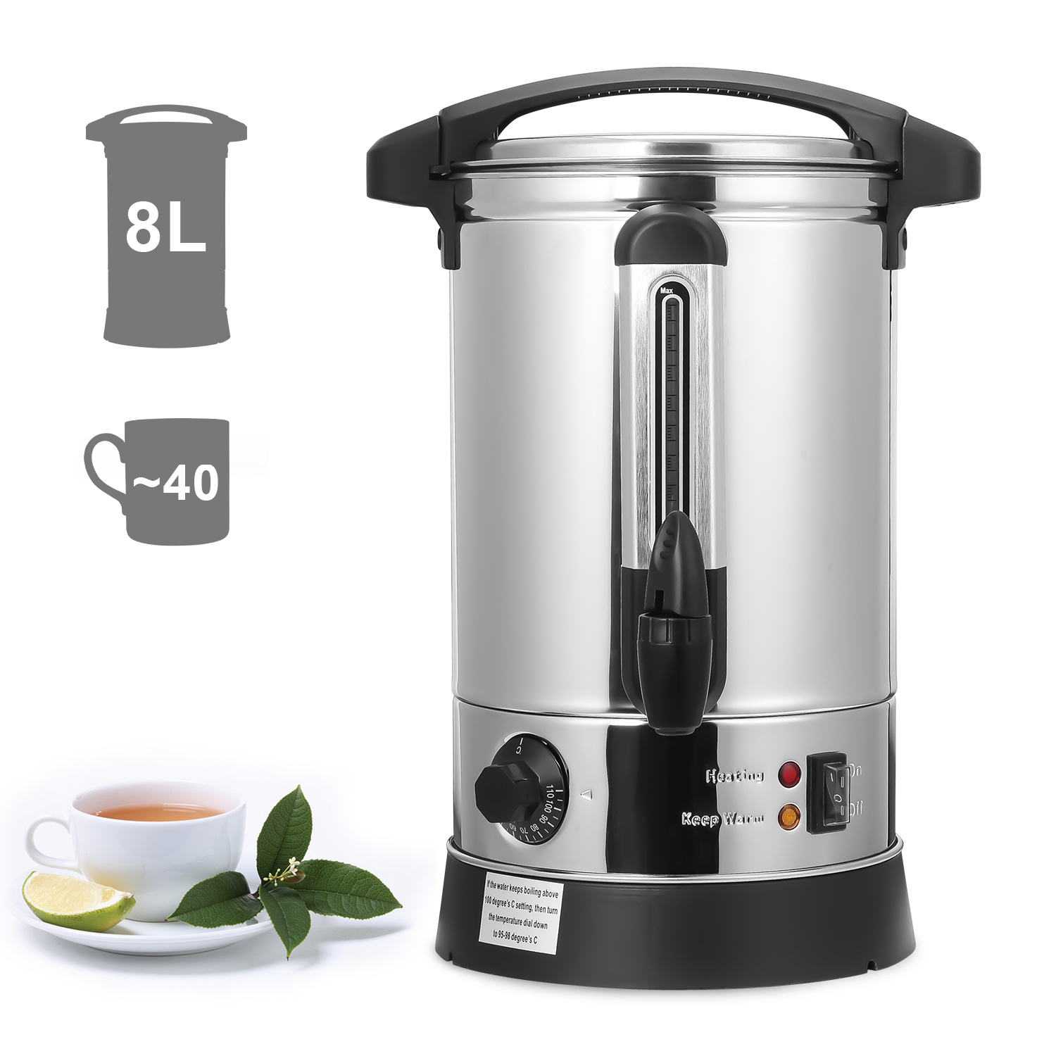 Wolketon Glühweinkocher 8 L Edelstahl 304, 1500 W, 30–110 °c, Zapfhahn Und Abnehmbare Tropfschale