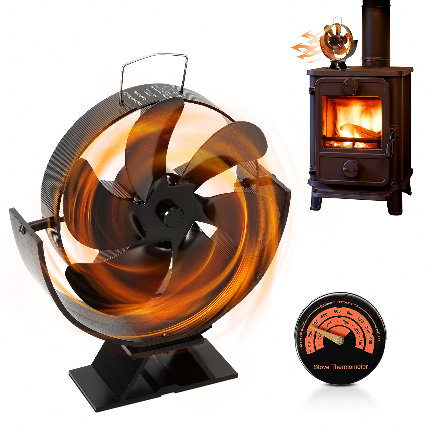 Wolketon Kaminofen Ventilator Stovefan Hitzebetrieben Gebläse Stromloser Mit Thermometer
