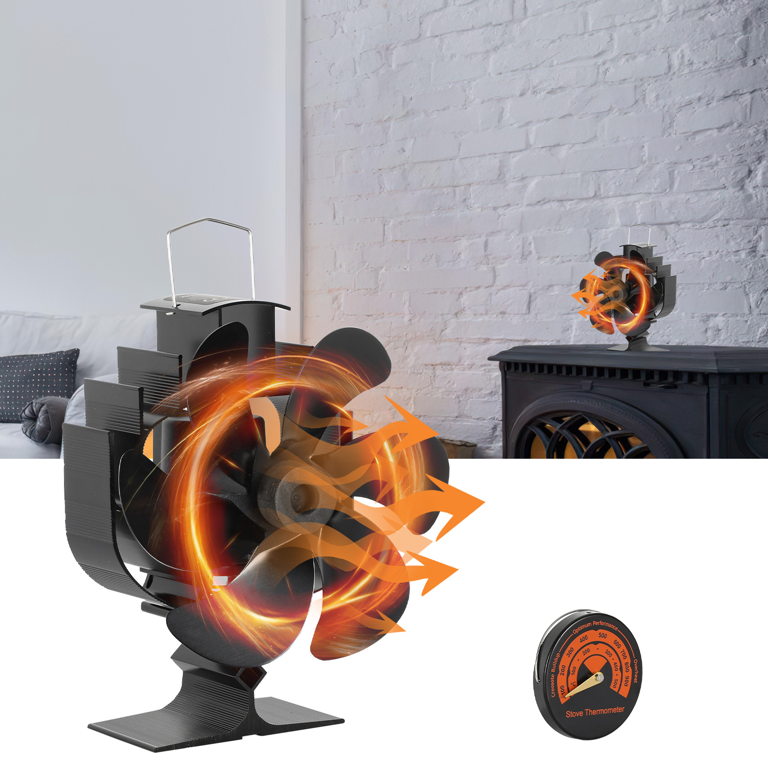 Wolketon Kaminventilator Lüfter Gebläse Ofenventilator Ventilator 6 Flügel Kaminofen Fan