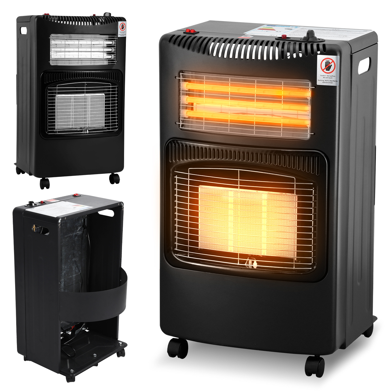 Wolketon Infrarot-gasheizofen Mit Elektroheizung, 4200 W + 1200 W, 3 Leistungsstufen, 220–240 V, Schwarz