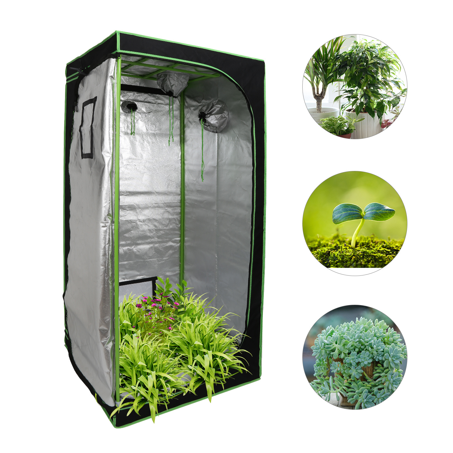 Wolketon Growbox 80 X 80 X 180 Cm, Indoor Pflanzenzelt Aus 600d Oxford, Lichtdicht Und Reflektierend, Mit Sichtfenster Und Belüftung