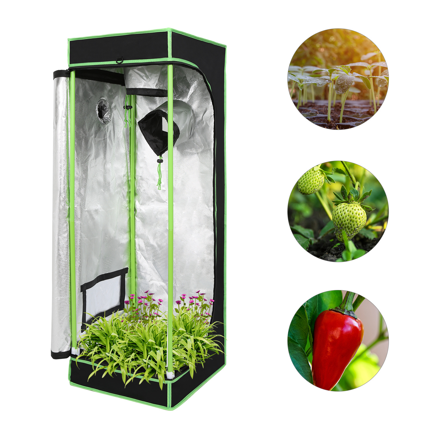 Wolketon Growbox 40 X 40 X 120 Cm, Indoor Pflanzenzelt Aus 600d Oxford, Lichtdicht Und Reflektierend, Mit Sichtfenster Und Belüftung