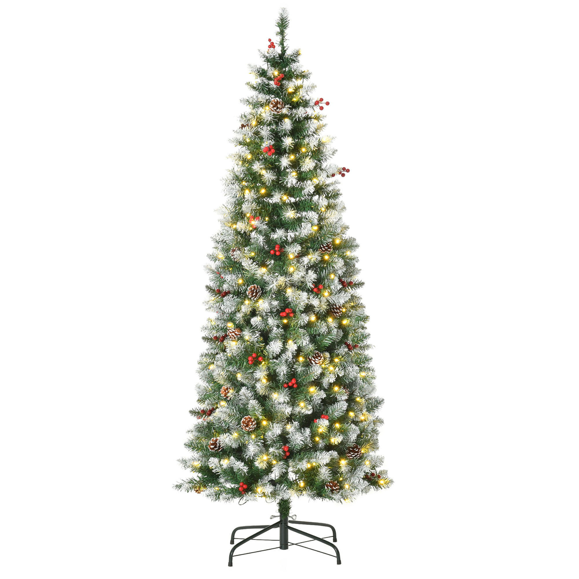 Homcom Künstlicher Weihnachtsbaum 180 Cm Tannenbaum Künstlich Mit Led Beleuchtung, Schnee, 618 Spitzen Christbaum Weihnachtsdeko Inkl. Stahlständer Für Drinnen