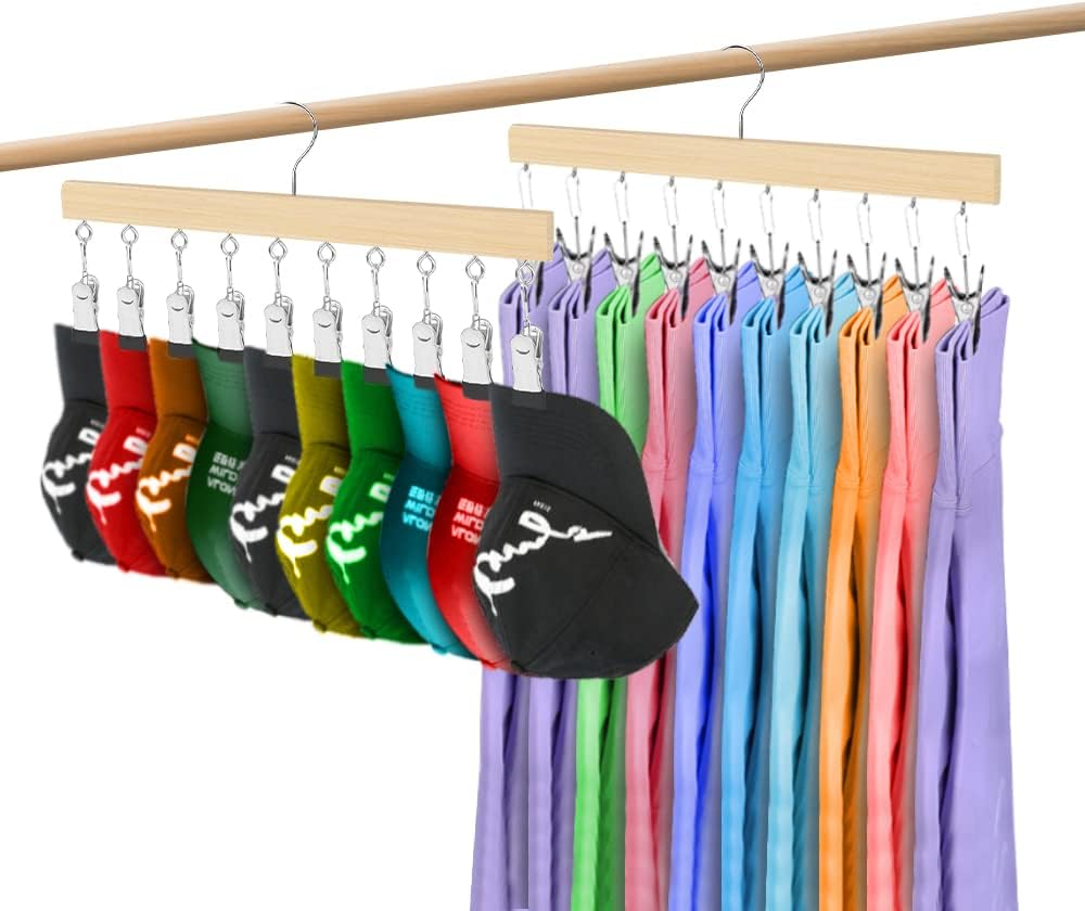 2-teiliger Hut-organizer, Leggings-organizer Für Den Kleiderschrank, 20 Clips, 360° Drehbarer Holzkleiderbügel Für Socken, Gesichtsmasken, Handtücher, Handschuhe (natur)