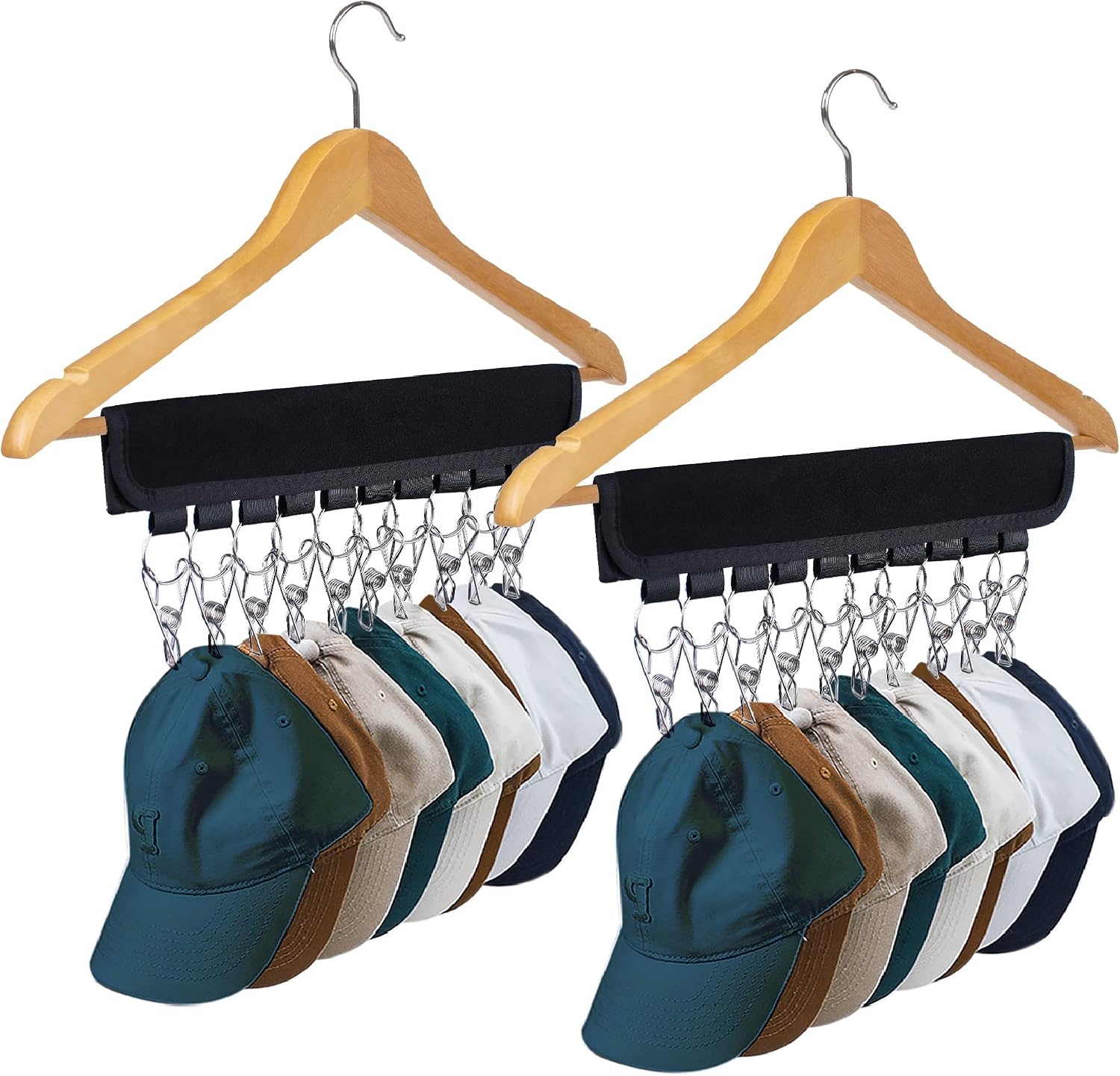 Aufbewahrungsgestell Mit Clips Für Hüte Und Schränke, Zum Aufhängen Von Mützen, Beanies Und Accessoires, Kleiderbügel Und Hüte Nicht Enthalten (2-teilig, Schwarz)