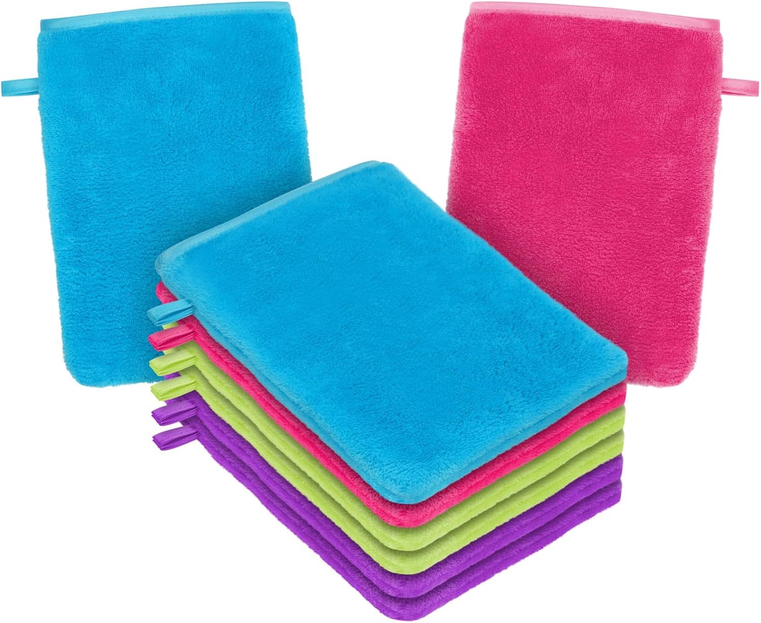 Gants De Toilette En Microfibre, Lot De 8 Gants De Nettoyage Du Visage Doux, Chiffon De Bain En Microfibre En Toison De Corail, Serviette De Visage, Gants Démaquillants Reutilisables 15 X 20 Cm