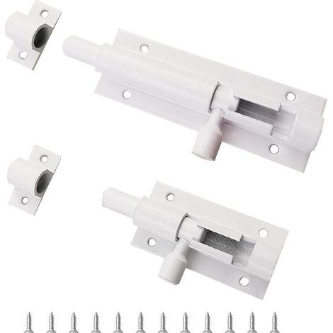 Set Mit 2 Weißen Aluminiumriegeln (2" Und 3"), Weißer Aluminiumriegel, Aluminiumriegel, Innentüren Und Schlafzimmer, Riegel Und Kleine Riegel