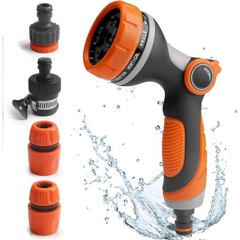 Verstellbare Gießpistole, 10 Sprühstrahlen, Gartenspritze Zum Bewässern Von Pflanzen, Autowaschen Und Reinigen Von Haustieren, Gartenduschenzubehör – Orange