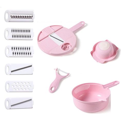12-in-1 Gemüseschneider Spiralschneider, Manueller Gemüseschneider Für Tomaten, Kartoffeln, Obst, Karotten, Gurken, Zwiebeln, 28×18,5cm (pink)