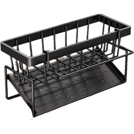 Multifunktionaler 2-in-1-spülbecken-organizer In Schwarz: Schwammhalter, Kein Bohren Erforderlich, Edelstahl, Aufbewahrung Für Spülmittel, Spülbeckenstöpsel Und Spültuch.