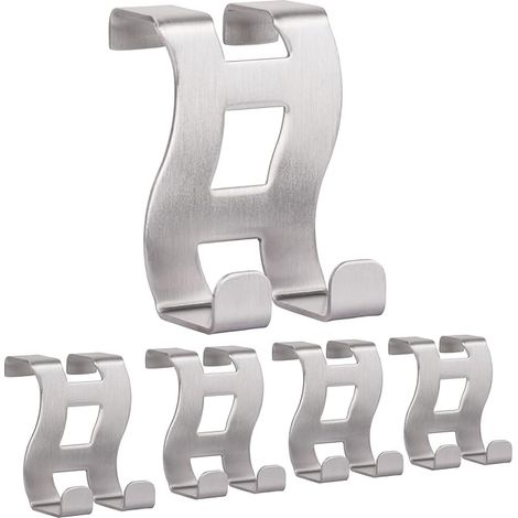 Türhaken Aus Edelstahl, Modell Mh001-5, Bohrfreie Türhaken, Ideal Für Schlafzimmer, Badezimmer Und Küchen, 5er-set, 5 X 6 X 4,5 Cm, Silberfarben