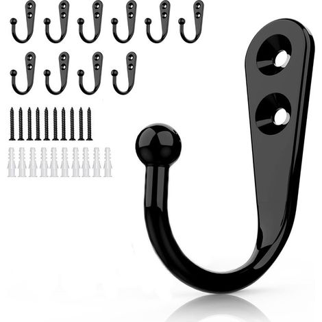 Schwarze Wandhaken Mit Je Einem Haken, 10 Stück, Schwarze Dübel Mit Befestigungsschrauben