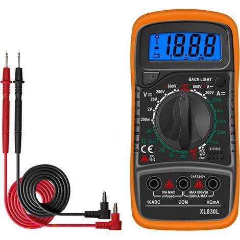 Digitales Multimeter, Manueller Mini-batterietester, Dmm-messgerät, Diy-spannungsmessung, Ac/dc-strommessung, Widerstandsmessung, Amperemeter, Schwarz + Orange, 14,373,4 Cm