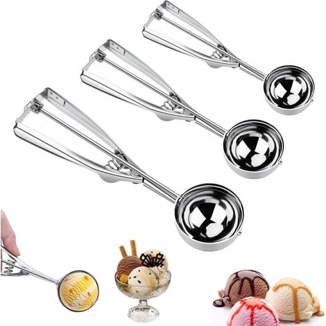 3-teiliger Eisportionierer Aus Edelstahl Mit Auslöser Für Melonen, Gebäck Und Kekse, 4/5/6 Cm