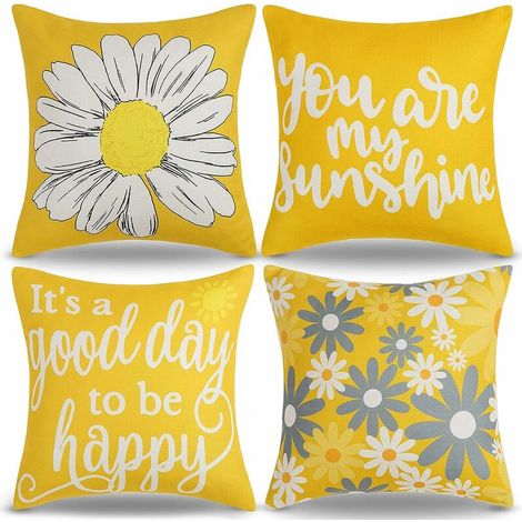 45x45cm Sommer-gartenkissenbezug Mit Blumenmuster: Sonnenblumen, Senfgelb Und Graue Gänseblümchen, Dekorativer Kissenbezug Für Sofa Und Garten