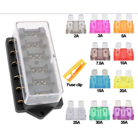 6-fach Kfz-sicherungskasten, 12v/24v/32v/48v Universal-standard-flachsicherungshalter, Mit Wasserdichter Abdeckung Und 10 Flachsicherungen, Für Auto, Lkw, Boot Und Schiff