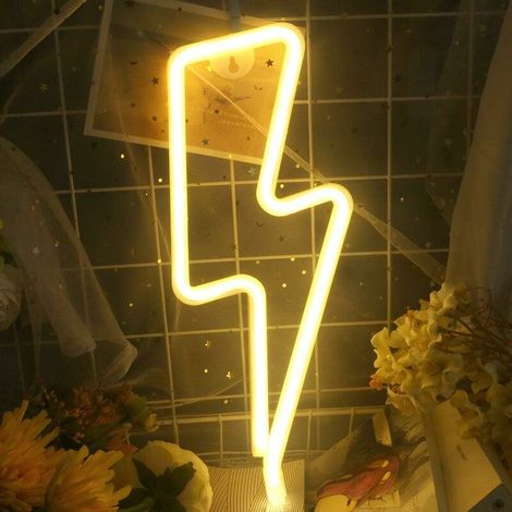 Neon-blitz-wandleuchten - Usb- Oder Batteriebetriebene, Blitzförmige Neon-nachtleuchte Für Schlafzimmer, Led-neonlampe Für Weihnachtsfeiern, Wohnzimmerdekoration (warmweiß)