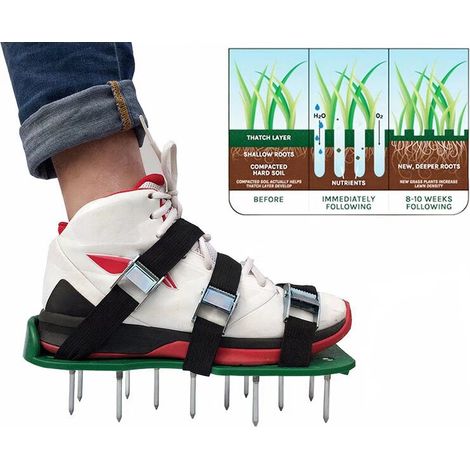 Garten-rasenbelüfter-sandalen Mit Spikes, Paar Grüne Rasen-spikes, Lose Bodenschuhe, Schwarz, 30 X 13 Cm