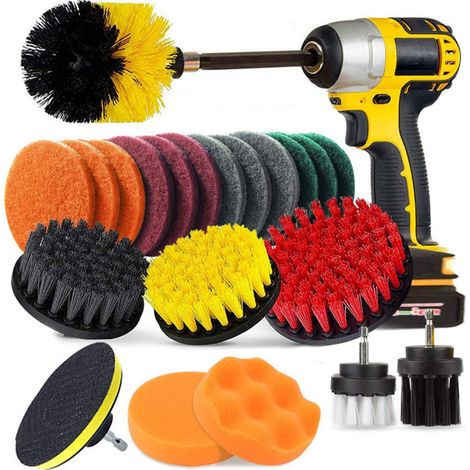 22-teiliges Reinigungsbürsten-set Für Bohrmaschinen, Elektrisches Bürstenaufsatz-set Für Die Reinigung Von Küche, Bad, Fliesen, Fugen, Fußmatten, Auto, Grill Und Turbobohrmaschinen
