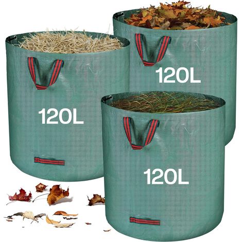 Hochleistungs-gartenabfallsäcke, 3 X 120l Gartensäcke Mit Griffen, Faltbar Und Wiederverwendbar, Hergestellt Aus Extrem Robustem Polypropylen (pp)
