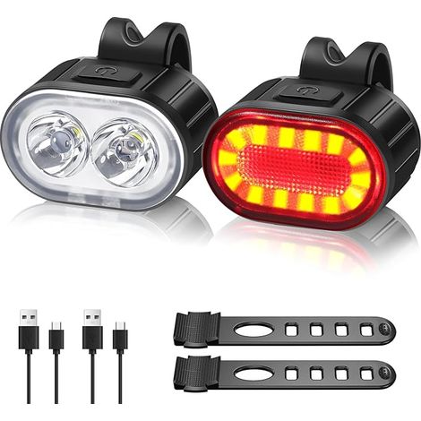 Fahrradlampe, Leistungsstarke, Per Usb Wiederaufladbare Led-fahrradlampe, Lange Akkulaufzeit Mit Blink- Oder Dauerlichtmodus, Ipx4 Wasserdicht, Vorder- Und Rücklicht Für Mountainbikes