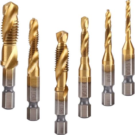 6-teiliger Gewindebohrer- Und Schneideisensatz, M3-m10 Gewindebohrer- Und Schneideisensatz, 1/4-zoll-metallgewindebohrer, Titanbeschichteter Sechskantschaft Für Dünnes Aluminium, Kupfer, Kunststoff Un