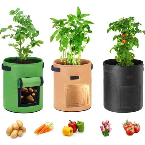 3 Kartoffelpflanzsäcke, 7-gallonen-gartenpflanzsäcke, Vlies-pflanzsäcke Mit Griffen Für Kartoffeln, Erdbeeren, Tomaten, Blumen, Terrasse, Garten, Balkon