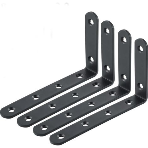 Wandregalhalterungen, Eckverbinder Aus Gestanztem Metall Zur Wandmontage Von Regalen, 125 Mm X 75 Mm, Oberfläche Aus Mattschwarzem Edelstahl, 4 Stück