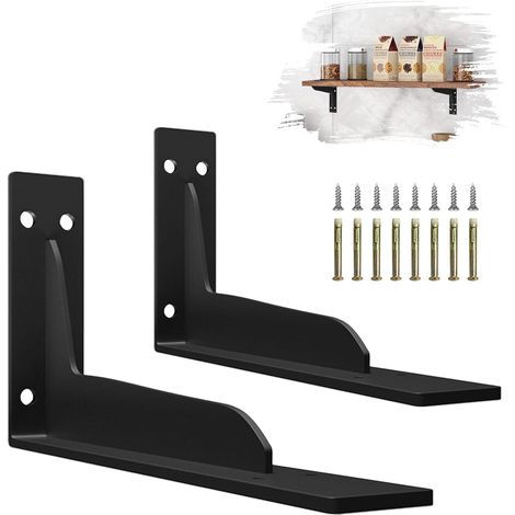 Set Aus 2 Robusten, 14 Cm Langen, L-förmigen Wandregalhalterungen Aus Eisenmetall