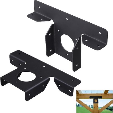 Set Mit 2 Robusten Eckverbindern Aus Metall Für Pergolen, 3-wege-t-winkel Für 4x4-pfosten, Gartenpavillons, Pavillonbau, Schwarzes Befestigungsmaterial