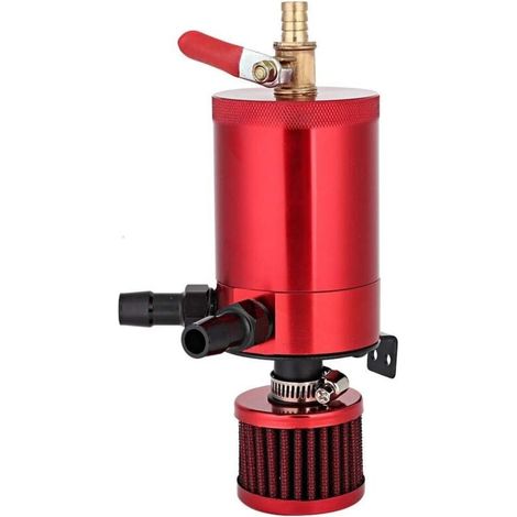 Ölbehälter Für Autos, Universeller Öltank Aus Aluminiumlegierung Mit 2-port-zubehörset, Schwarz, Blau, Rotes Band (rot)