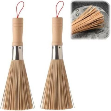 Set Mit 2 Traditionellen Wokbürsten Aus Naturbambus, Küchenbürsten, Bambus-küchenbürsten Zum Reinigen Von Geschirr, Töpfen, Pfannen, Gemüse Und Spülbecken