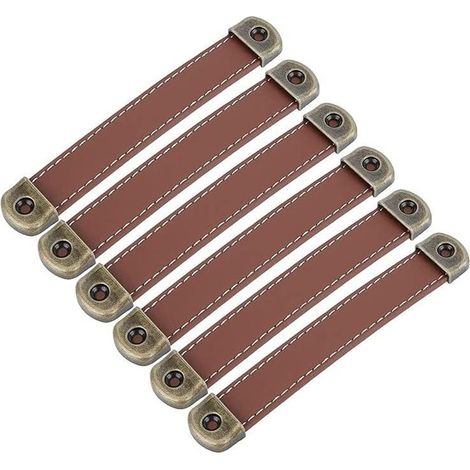 6er-set Ledergriffe, Vintage-möbelgriffe Aus Leder – Schrankgriffe, Ledergriffe, Küchenschrankgriffe, Braun, 128 Mm Lochabstand, Devenirriche