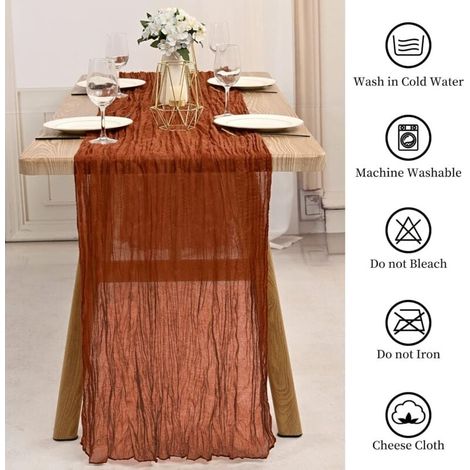 Set Mit 4 Terrakottafarbenen Etamin-tischläufern, Halbtransparenter Gaze-tischdecke, Rustikaler Dekoration Für Küche, Hochzeits- Und Partyzubehör (300 Cm)
